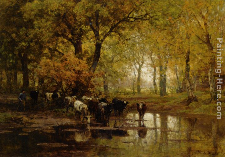Watering Cows in a Pond painting - Julius Jacobus Van De Sande Bakhuyzen Watering Cows in a Pond art painting